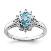 Sterling Silver Rhodium Diam. & Light Blue Topaz Ring